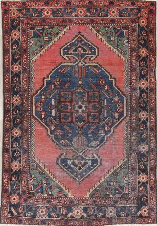 Antique Geometric Evenly Worn Old Bakhtiari Persian Area Rug Oriental Wool 4 
