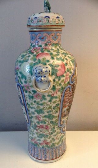 RARE ANTIQUE FAMILLE ROSE CHINESE PORCELAIN COVERED VASE 19th CENTURY 3