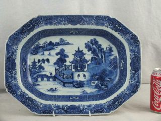 Large 18th C Chinese Porcelain Blue & White Figures Landscape Platter