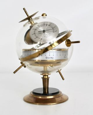 Vtg Modern Huger Sputnik Brass Weather Station Thermometer Barometer Germany Mcm