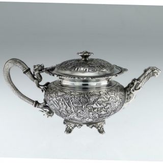 ANTIQUE 19thC CHINESE EXPORT SOLID SILVER EXCEPTIONAL TEAPOT,  WANG HING c.  1890 2