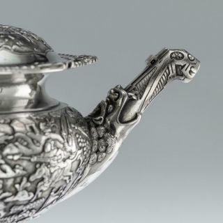 ANTIQUE 19thC CHINESE EXPORT SOLID SILVER EXCEPTIONAL TEAPOT,  WANG HING c.  1890 8