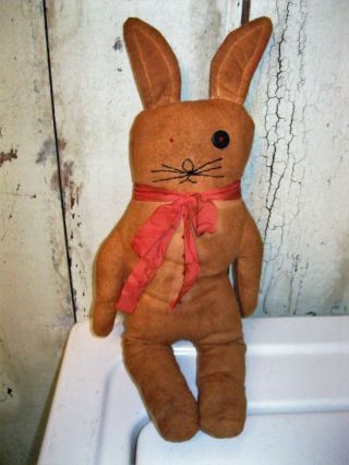Antique Primitive Stuffed Rabbit Rag Doll 13 1/2 "