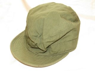 Vtg 50s 1955 Date Poplin Cap Field Cotton Sz 7 1950 Pattern Og Green Korean War