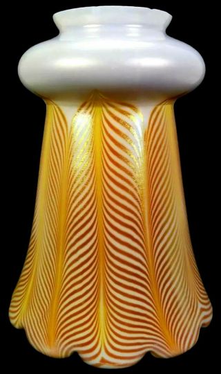 ANTIQUE STEUBEN AURENE PULLED FEATHER IRIDESCENT ART GLASS LAMP SHADE 2379 12