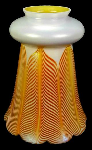 Antique Steuben Aurene Pulled Feather Iridescent Art Glass Lamp Shade 2379