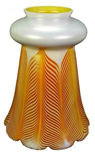 ANTIQUE STEUBEN AURENE PULLED FEATHER IRIDESCENT ART GLASS LAMP SHADE 2379 3