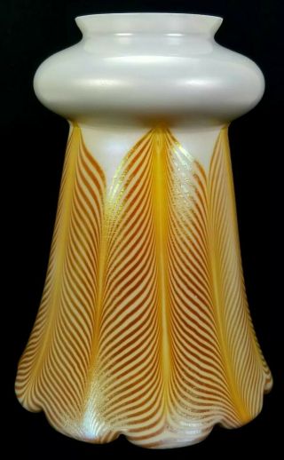 ANTIQUE STEUBEN AURENE PULLED FEATHER IRIDESCENT ART GLASS LAMP SHADE 2379 4