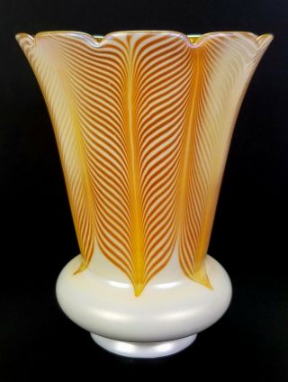 ANTIQUE STEUBEN AURENE PULLED FEATHER IRIDESCENT ART GLASS LAMP SHADE 2379 9