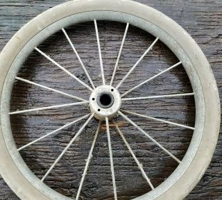 2 Vintage Metal Spoke Buggy Wagon Stroller Carriage Hard Rubber Wheels 11 