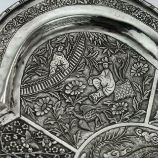 ANTIQUE 19thC CHINESE EXPORT SOLID SILVER SALVER c.  1850 12
