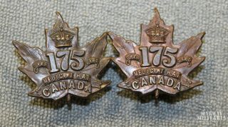 Ww1 Cef 175th Battalion Medicine Hat " Maple Leaf " Collars Badge Pair (17397)