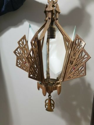 Antique Early Art Deco Markel Slip Shade Hanging Light Fixture 2