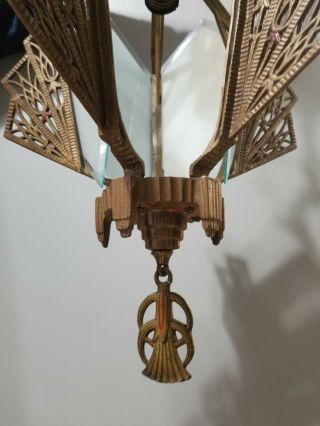 Antique Early Art Deco Markel Slip Shade Hanging Light Fixture 3