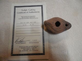 100 Bc - 100 Ad Holy Land Clay Oil Lamp W/ Certificate Of Authenticity
