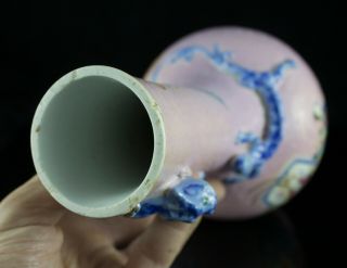 19th C.  Chinese Famille Rose Pink Porcelain Vase Dragon Bat Figures 10
