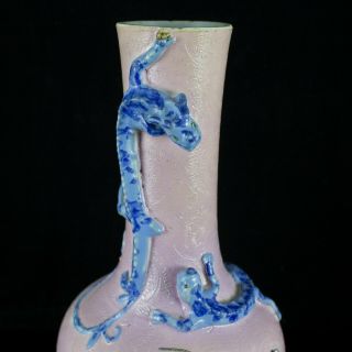 19th C.  Chinese Famille Rose Pink Porcelain Vase Dragon Bat Figures 7