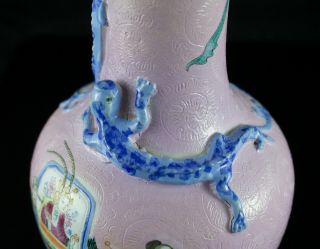 19th C.  Chinese Famille Rose Pink Porcelain Vase Dragon Bat Figures 8