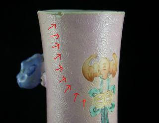 19th C.  Chinese Famille Rose Pink Porcelain Vase Dragon Bat Figures 9