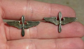 Ww2 Us Army Officers Collar Insignia Prop And Wing Matched Pair Sterling