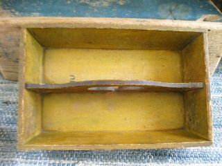 Antique Wood Utensil Tote Knife Tray Mustard Paint 2