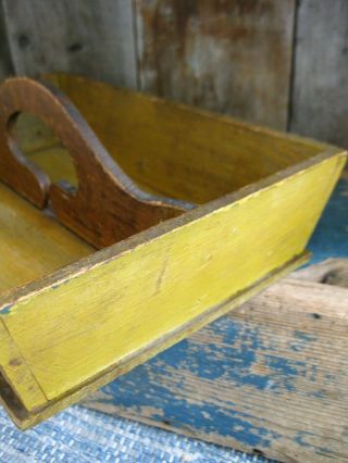 Antique Wood Utensil Tote Knife Tray Mustard Paint 7