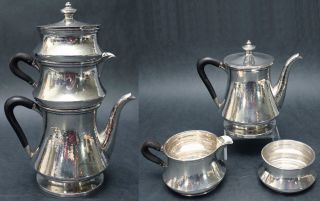 Sm Antique Grogan Arts & Crafts Sterling Silver Stackable Teapot Sugar & Creamer