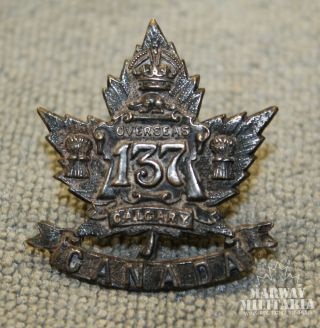 Ww1 Cef 137th Battalion,  Calgary,  Collar Badge - Silver? (17390)
