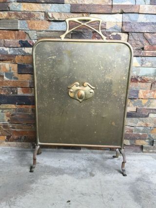 Vintage Brass Fireplace Hearth Cover Screen Patina Unique 10