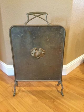 Vintage Brass Fireplace Hearth Cover Screen Patina Unique 2