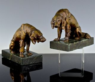 Pair C1930 Jennings Bros Bronzed Metal Setter Dog Figural Book Ends