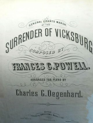 C1863 Civil War Sheet Music General Grants March Vicksburg Unrecorded? Surrender