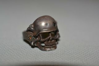 WW2 WWII German Silver Skull Ring with Star of David 