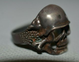 WW2 WWII German Silver Skull Ring with Star of David 