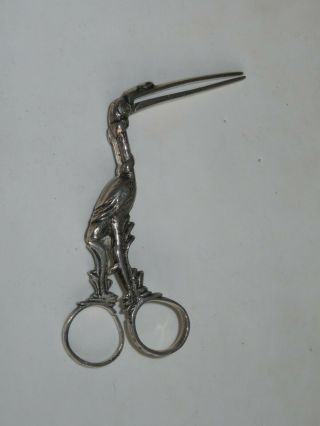 Antique 19th Century Sterling Silver Midwife Umbilical Clamp Tool Stork (r589)