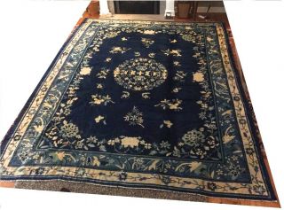Canton Chinese Blue Area Rug,  Antique 9 