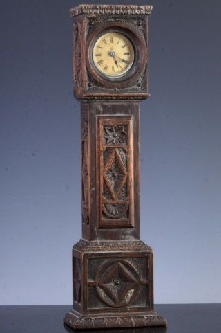 Fine C1860 Victorian Treen Grandfather Clock Form Oak Pocket Watch Stand Hutch