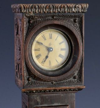 FINE c1860 VICTORIAN TREEN GRANDFATHER CLOCK FORM OAK POCKET WATCH STAND HUTCH 6