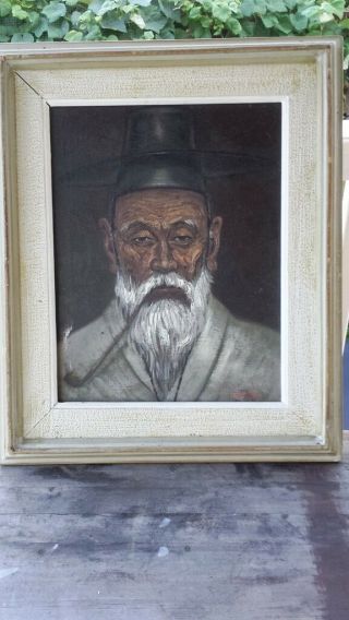 Vintage 1966 Oil Painting Of Korean Man Smoking A Pipe,  Titled “donkey” – Signed