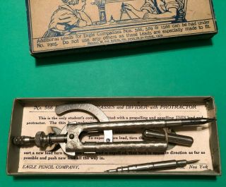 1909 Antique Protractor Compasses in Orig.  Box w/ Mechanical Pencil & Leads 4