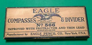 1909 Antique Protractor Compasses in Orig.  Box w/ Mechanical Pencil & Leads 5