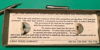 1909 Antique Protractor Compasses in Orig.  Box w/ Mechanical Pencil & Leads 6