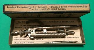 1909 Antique Protractor Compasses in Orig.  Box w/ Mechanical Pencil & Leads 8