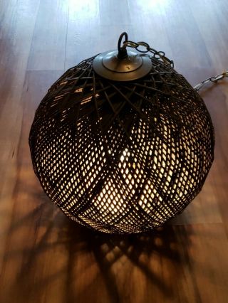 Vintage Mid Century Danish Modern Hanging Lamp Wicker Swag Rattan Lamp Mcm