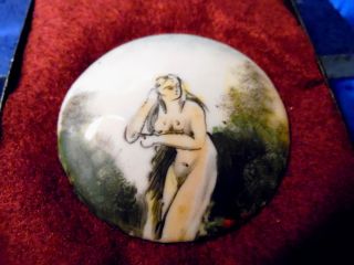 Primitive Miniature Hand Painted Nude on a Copper Disk,  Mid 1800 ' s 2