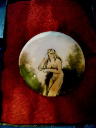 Primitive Miniature Hand Painted Nude on a Copper Disk,  Mid 1800 ' s 3