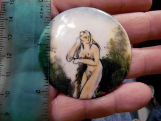 Primitive Miniature Hand Painted Nude on a Copper Disk,  Mid 1800 ' s 4