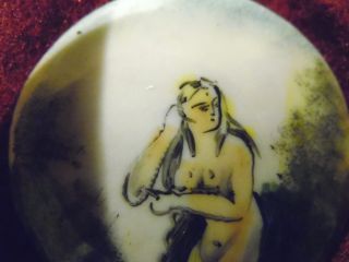 Primitive Miniature Hand Painted Nude on a Copper Disk,  Mid 1800 ' s 7