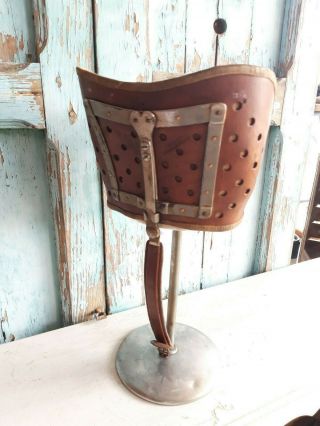 Very RARE small Child antique leather iron medical corset,  scoliosis,  polio,  marked 10