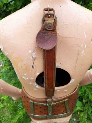 Very RARE small Child antique leather iron medical corset,  scoliosis,  polio,  marked 12